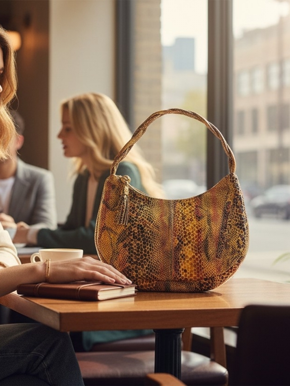 Pinky Snake-Print Crescent Hobo Leather Shoulder Bag